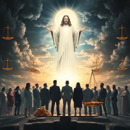 A powerful and evocative scene depicting the theme of accountability and divine judgment