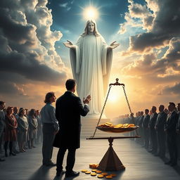 A powerful and evocative scene depicting the theme of accountability and divine judgment