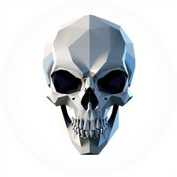 A stylized polygonal 2D skull illustration, emphasizing sharp geometric shapes and facets to create a striking and modern visual effect
