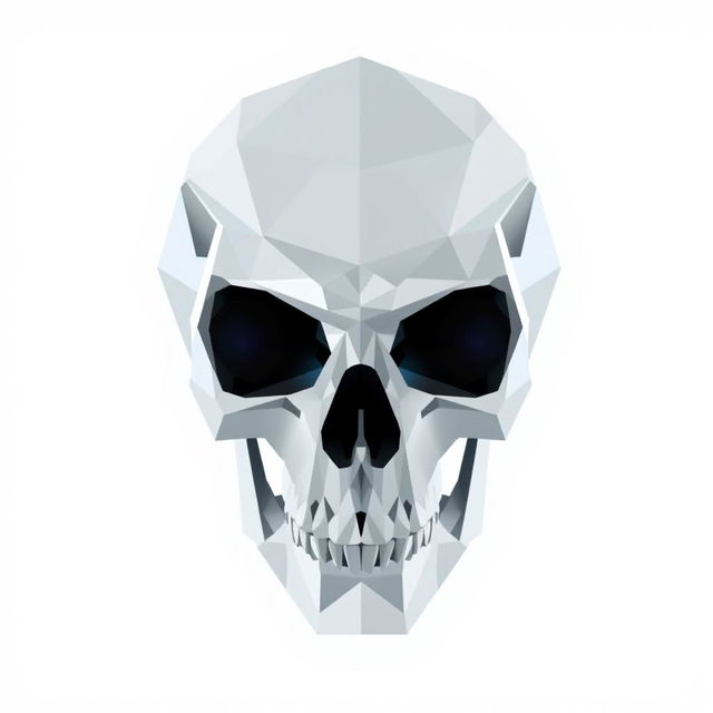 A stylized polygonal 2D skull illustration, emphasizing sharp geometric shapes and facets to create a striking and modern visual effect