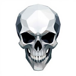 A stylized polygonal 2D skull illustration, emphasizing sharp geometric shapes and facets to create a striking and modern visual effect