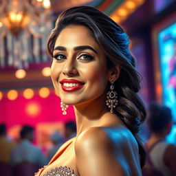 A stylized portrait of a glamorous Indian film actress, inspired by the likeness of Kareena Kapoor, showcasing her elegant features and confident pose