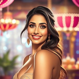 A stylized portrait of a glamorous Indian film actress, inspired by the likeness of Kareena Kapoor, showcasing her elegant features and confident pose