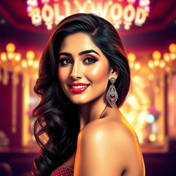A stylized portrait of a glamorous Indian film actress, inspired by the likeness of Kareena Kapoor, showcasing her elegant features and confident pose
