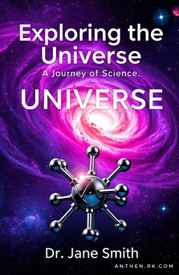 A visually striking cover for a science book, featuring a majestic galaxy swirling with vibrant colors like purples, blues, and pinks, sprinkled with twinkling stars