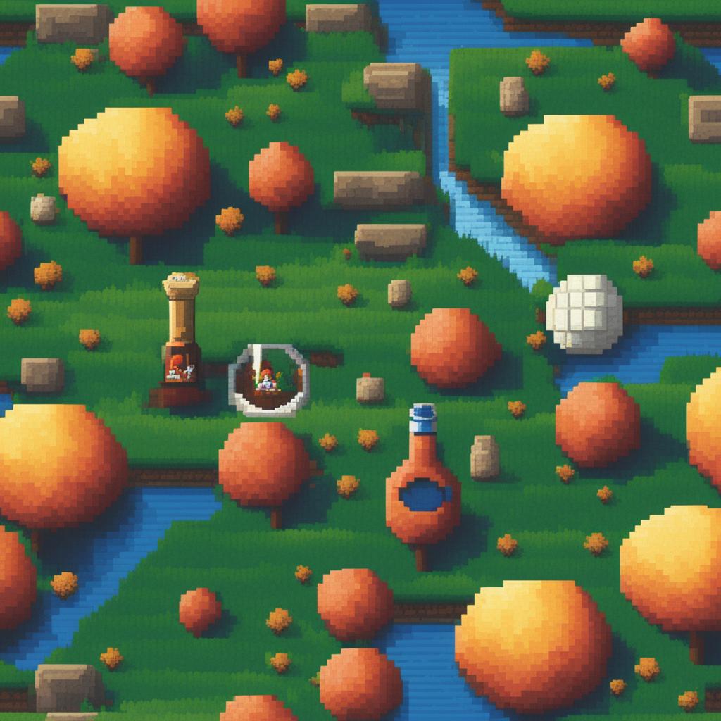 The image is a high-quality pixel art representation of a wine bottle in a Dragonball Z inspired countryside