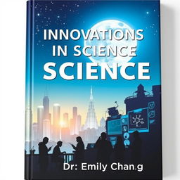 A compelling cover for a science book titled 'Innovations in Science: The Future Unveiled', featuring an eye-catching design that blends elements of technology and nature