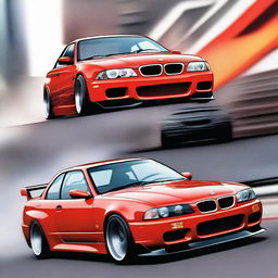 A high-quality digital art image captures a thrilling race between a Nissan Skyline GTR and a BMW E36