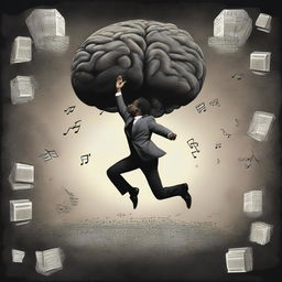 This digital art album cover features a black man leaping off a brain, symbolizing a journey into his own thoughts