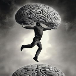 This digital art album cover features a black man leaping off a brain, symbolizing a journey into his own thoughts