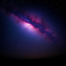 A stunning night sky filled with countless sparkling stars, showcasing a vibrant and colorful nebula that swirls with hues of purple, blue, and pink