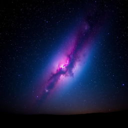 A stunning night sky filled with countless sparkling stars, showcasing a vibrant and colorful nebula that swirls with hues of purple, blue, and pink