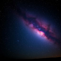 A stunning night sky filled with countless sparkling stars, showcasing a vibrant and colorful nebula that swirls with hues of purple, blue, and pink