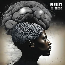 This digital art album cover features a black man leaping off a brain, symbolizing a journey into his own thoughts