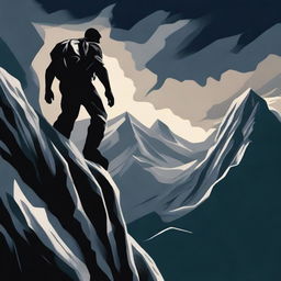 A high-quality digital art piece for a book cover, portraying a determined individual ascending a rugged mountain