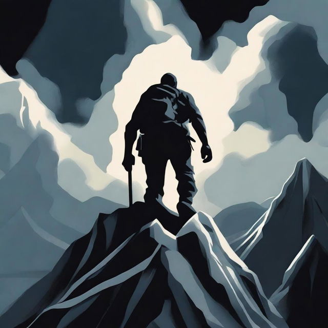 A high-quality digital art piece for a book cover, portraying a determined individual ascending a rugged mountain