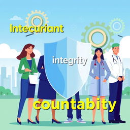A visually striking editorial graphic illustrating the themes of accountability and integrity