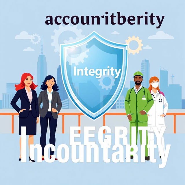 A visually striking editorial graphic illustrating the themes of accountability and integrity