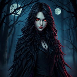 A stunning portrait of a raven-themed vampire with intricate details