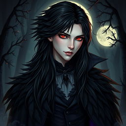 A stunning portrait of a raven-themed vampire with intricate details