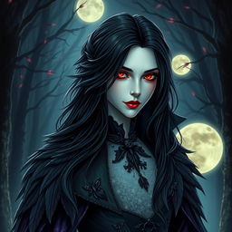 A stunning portrait of a raven-themed vampire with intricate details