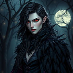 A stunning portrait of a raven-themed vampire with intricate details