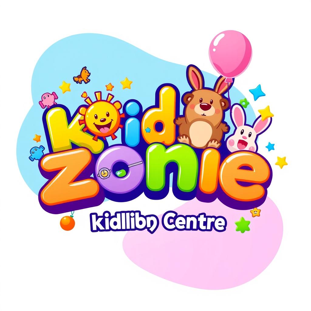 A vibrant and playful logo design for a children's center named 'Kids Zone'