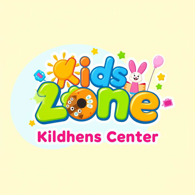 A vibrant and playful logo design for a children's center named 'Kids Zone'