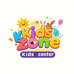 A vibrant and playful logo design for a children's center named 'Kids Zone'