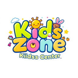 A vibrant and playful logo design for a children's center named 'Kids Zone'