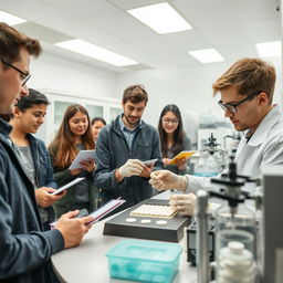 A focused student working diligently in a pharmaceutical laboratory, carefully crafting tablets with precision