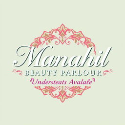 A logo design for "Manahil Beauty Parlour" featuring elegant typography with the name prominently displayed in a graceful font