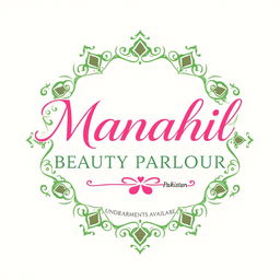 A logo design for "Manahil Beauty Parlour" featuring elegant typography with the name prominently displayed in a graceful font