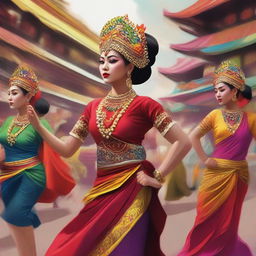 A vibrant digital art piece showcasing the richness of Indonesian culture