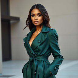 A stunning fashion model wearing an elegant, beautifully tailored coat that drapes gracefully over their frame