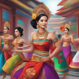 A vibrant digital art piece showcasing the richness of Indonesian culture