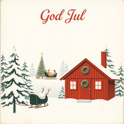 A vintage holiday postcard depicting a Scandinavian-style Christmas scene