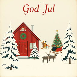 A vintage holiday postcard depicting a Scandinavian-style Christmas scene