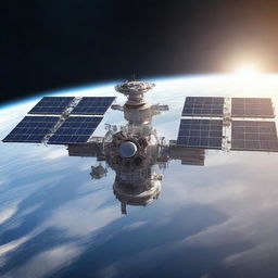 A high-quality, photo-realistic 3D render of a space station orbiting Earth