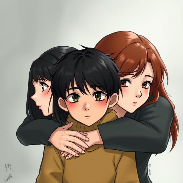 Two girls protecting a boy