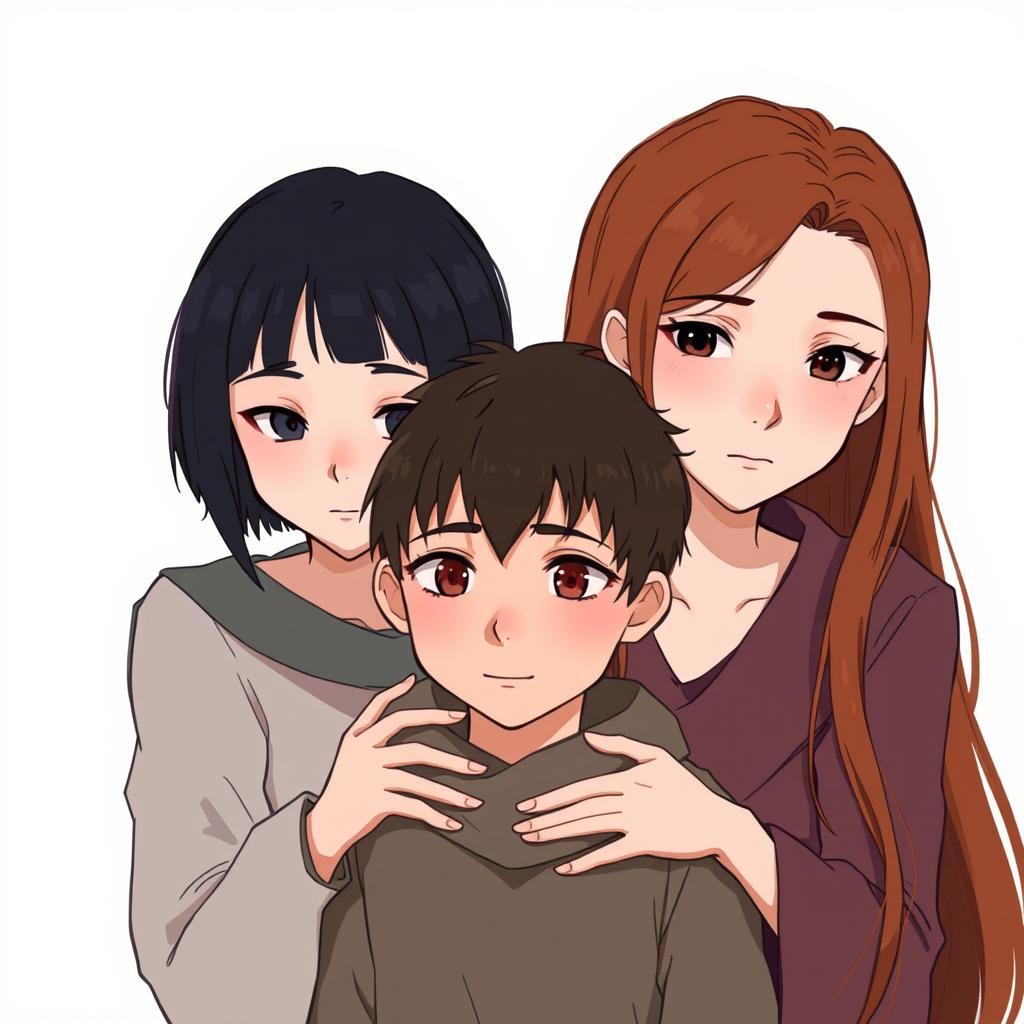 Two girls protecting a boy