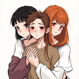Two girls protecting a boy