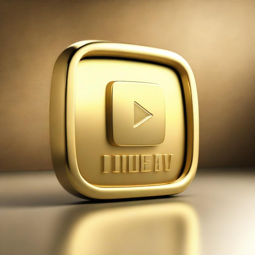 A high-quality, photo-realistic 3D render of a YouTube Gold Play Button, awarded for surpassing one million subscribers