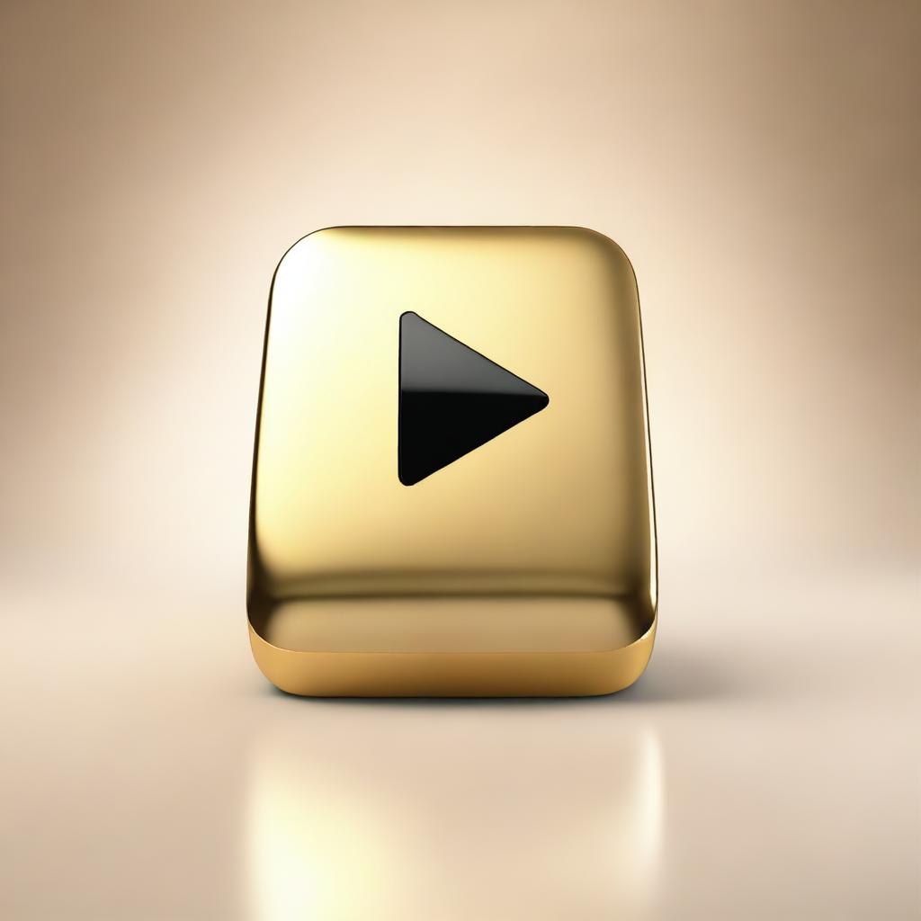 A high-quality, photo-realistic 3D render of a YouTube Gold Play Button, awarded for surpassing one million subscribers