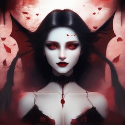 An image manifests the essence of a girl who is half-human, half-vampire