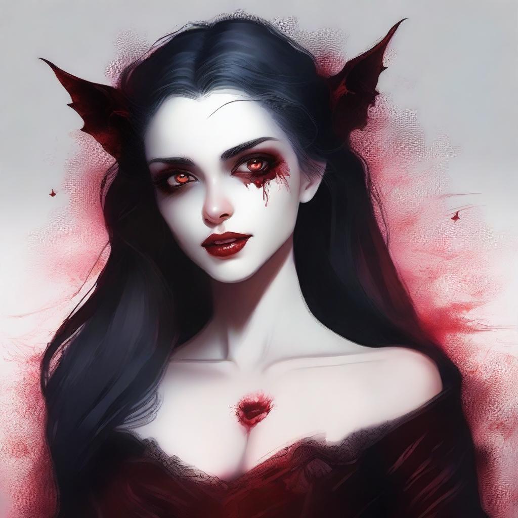 An image manifests the essence of a girl who is half-human, half-vampire