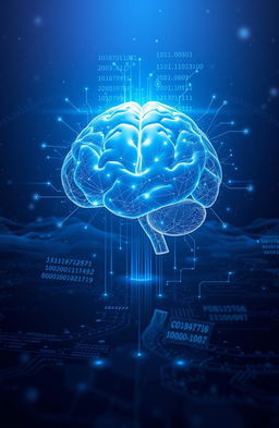 An abstract representation of artificial intelligence, featuring a futuristic, glowing brain made of complex circuits and digital patterns