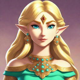 A captivating digital art image of a girl with blonde hair, bearing a striking resemblance to Riju from the Legend of Zelda