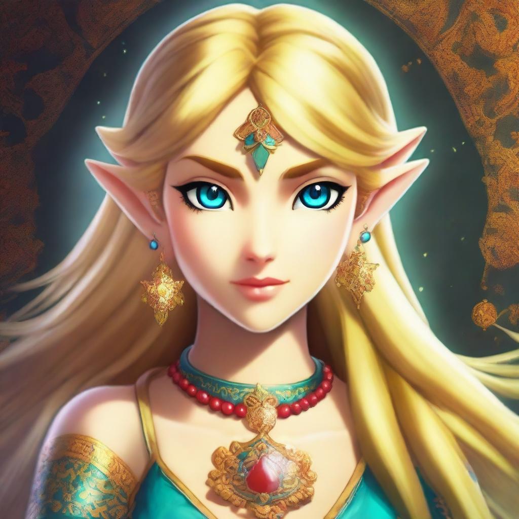 A captivating digital art image of a girl with blonde hair, bearing a striking resemblance to Riju from the Legend of Zelda