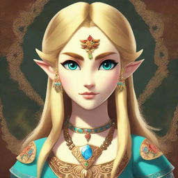 A captivating digital art image of a girl with blonde hair, bearing a striking resemblance to Riju from the Legend of Zelda